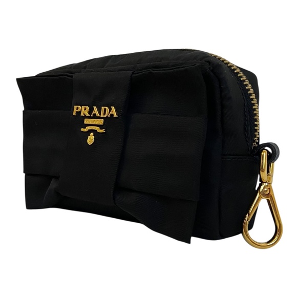 Authentic Prada Bow Pouch Black w/ Gold Hardware Zipper Closure Key Cles Pouch - Picture 4 of 11